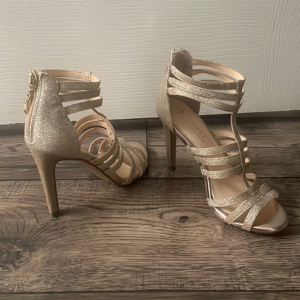 Michael by Michael Shannon gold glitter heels.